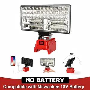 Milwaukee 18V Cordless LED Work Light, 90W 5400 lm Wide-Beam Floodlight with Dual USB Charging Ports, Ideal for Emergency, Garage & Workshop Use