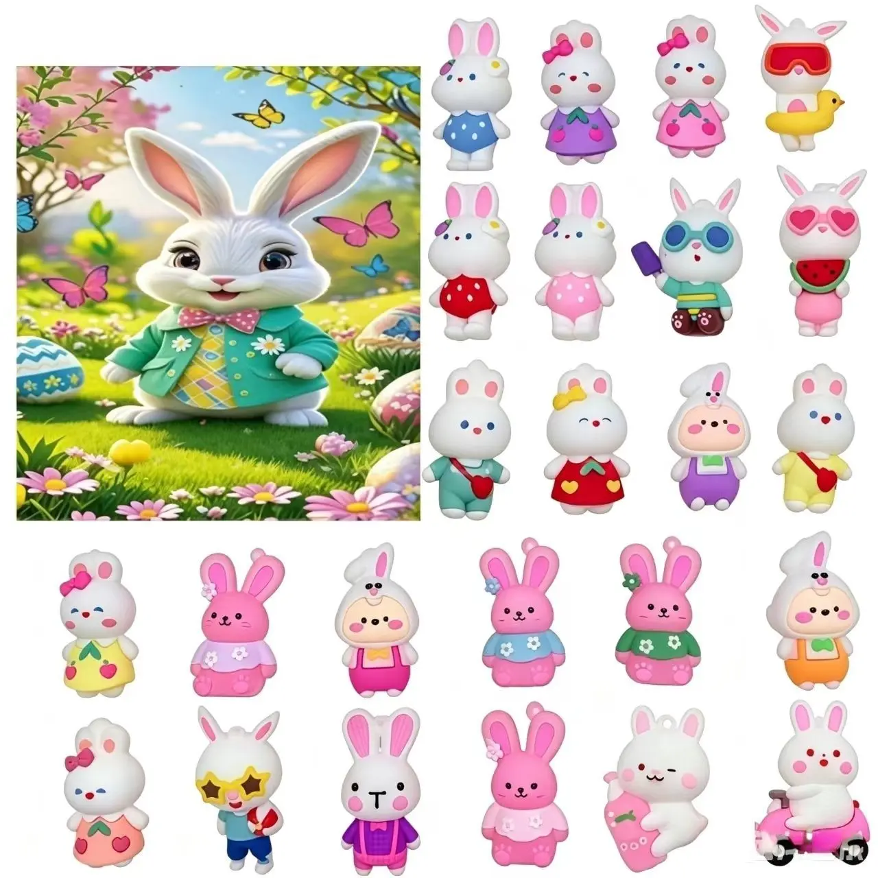 Spring Garden Rabbit Countdown Christmas Calendar, 24pcs Mixed Soft PVC Bunny Hang Decor, Holiday Surprise Blind Box, Kids Gift