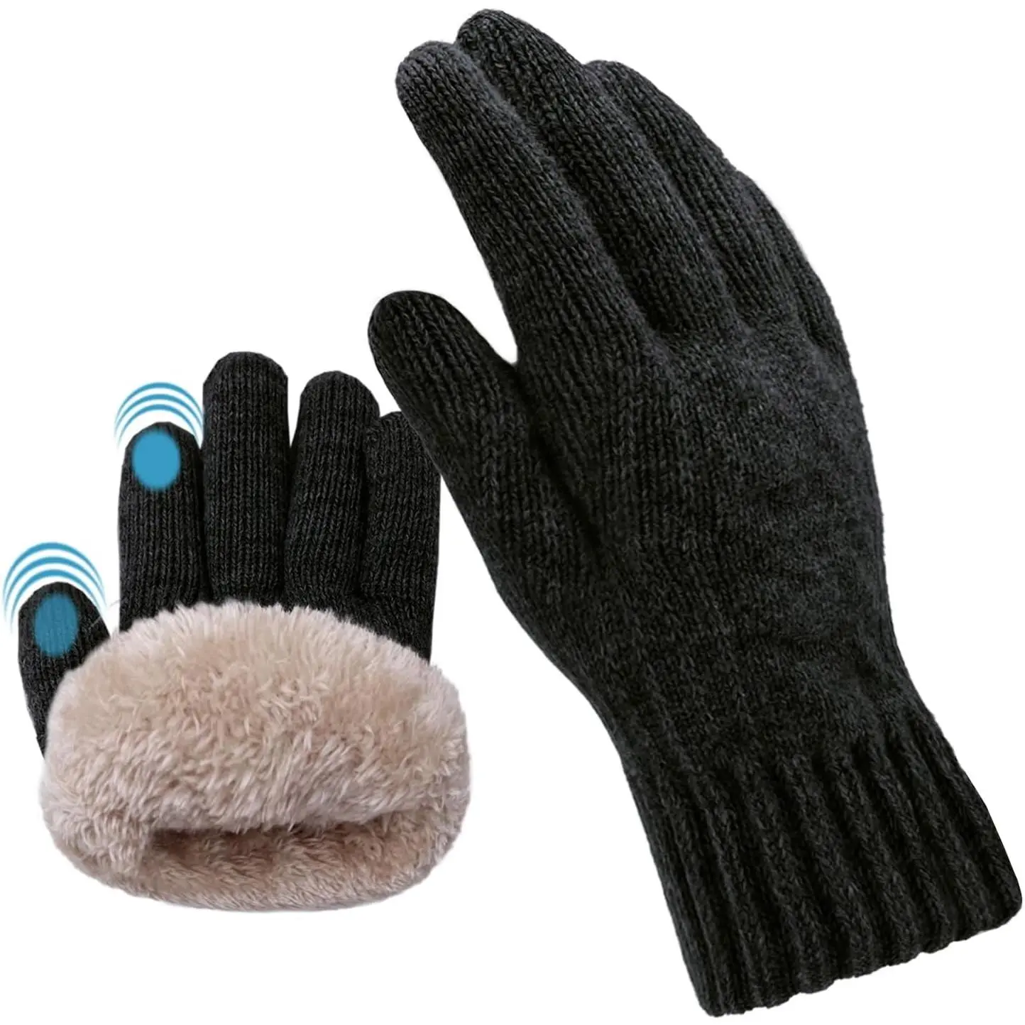 Wool Winter Gloves for Men Women Fleece lined Touchscreen Warm Thermal Snow Cable Knit Gloves for Cold Weather Gift(Gift)