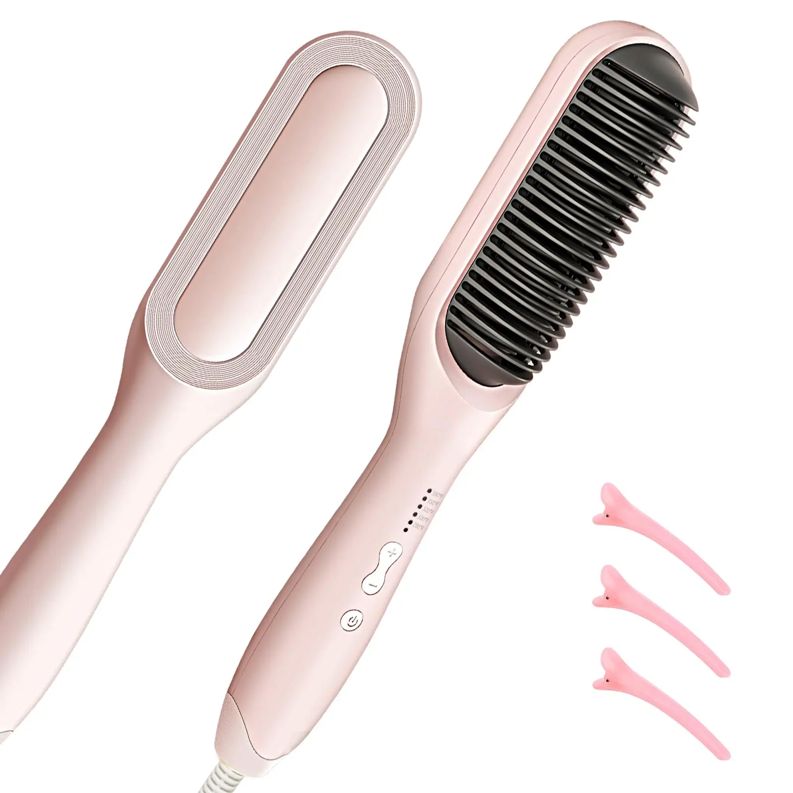Negative Ionic Hair Straightener Brush with 5 Temp Settings, 20s Fast Heating Hair Anti-Scald & Auto-Shut Off Hair Brush Straightener for Women