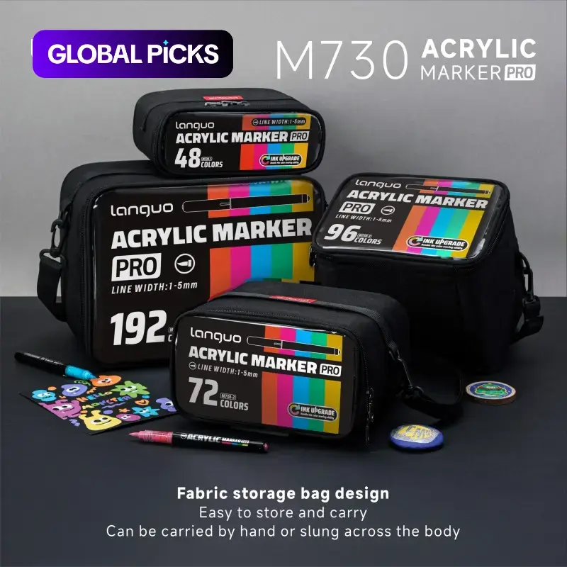 Languo Acrylic Paint Markers Set, 48/72/96/192 Colors, Soft Tip, Carrying Bag Included, Professional Art Supplies #GLOBAL PICKS