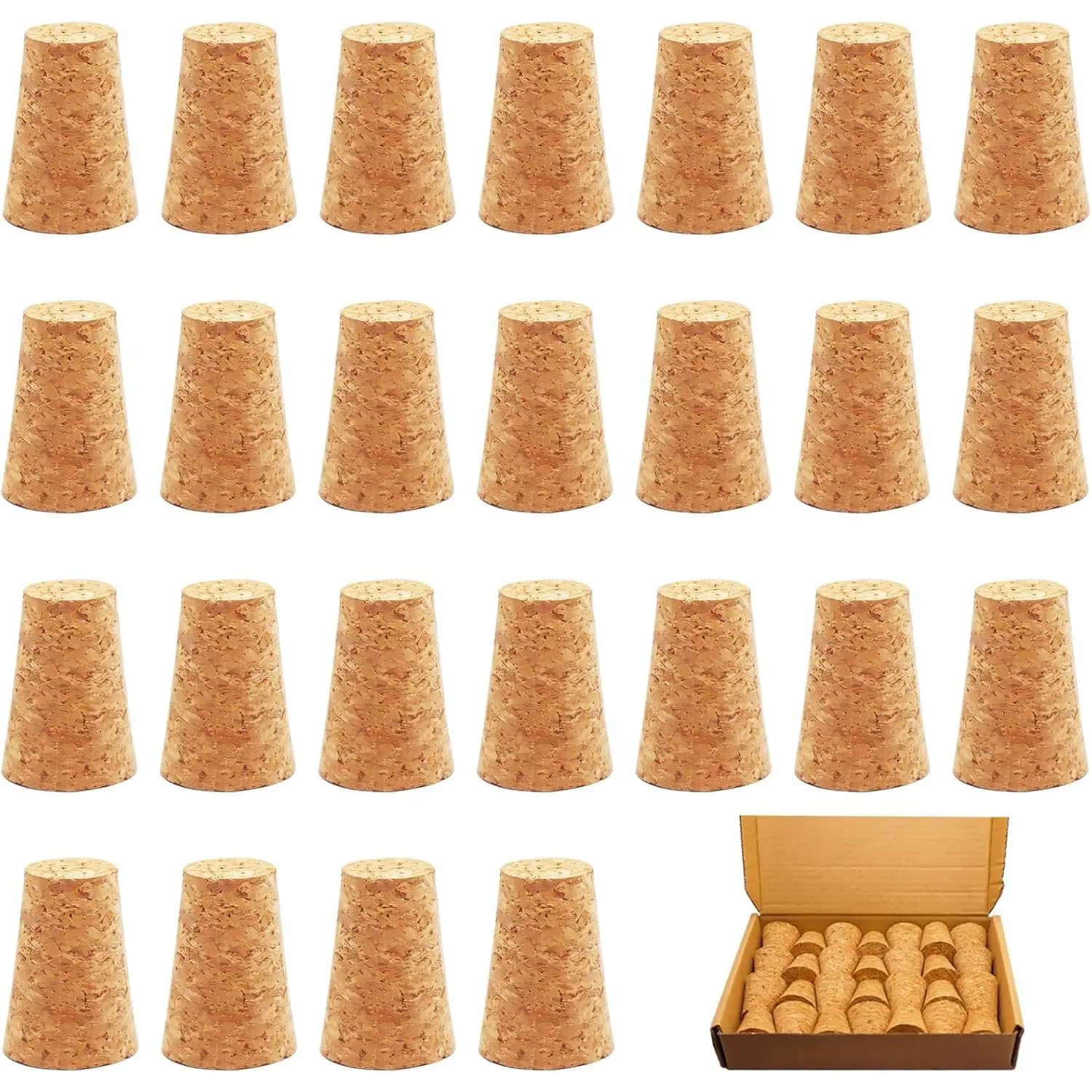25Pack Cork Stoppers, Small Soft Wood Tapered Corks for Wine, Beer & Liquor Bottles, DIY Crafts 0.94" x0.67"x 1.38"