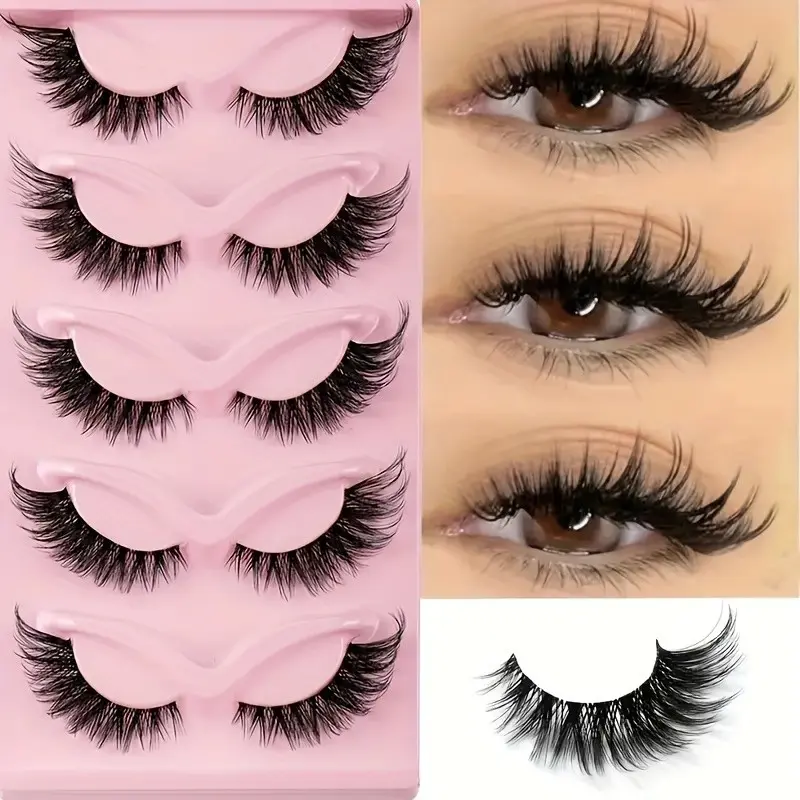 New 5 pairs of 3D curled and fluttering eyelashes, natural and realistic, messy tail eye, elongated cartoon, Volume False Eyelashes, Fluffy False Eyelashes, Volumized False Eyelashes, soft black eyelash curler, fake eyelashes, Eyelash Extensions