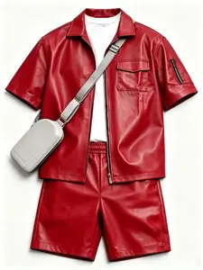 Party High-End PU Leather Short Top + Shorts Set, Summer New Streetwear, Casual Fashion, Man Perfect Gift for Boyfriend