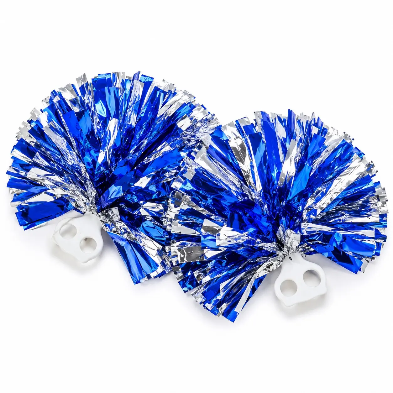 2Pcs Metallic Cheerleader Pom Poms with Finger Handles, Shiny Foil Cheer Poms for Sports Games, Dance, Team Spirit, Party & Festival