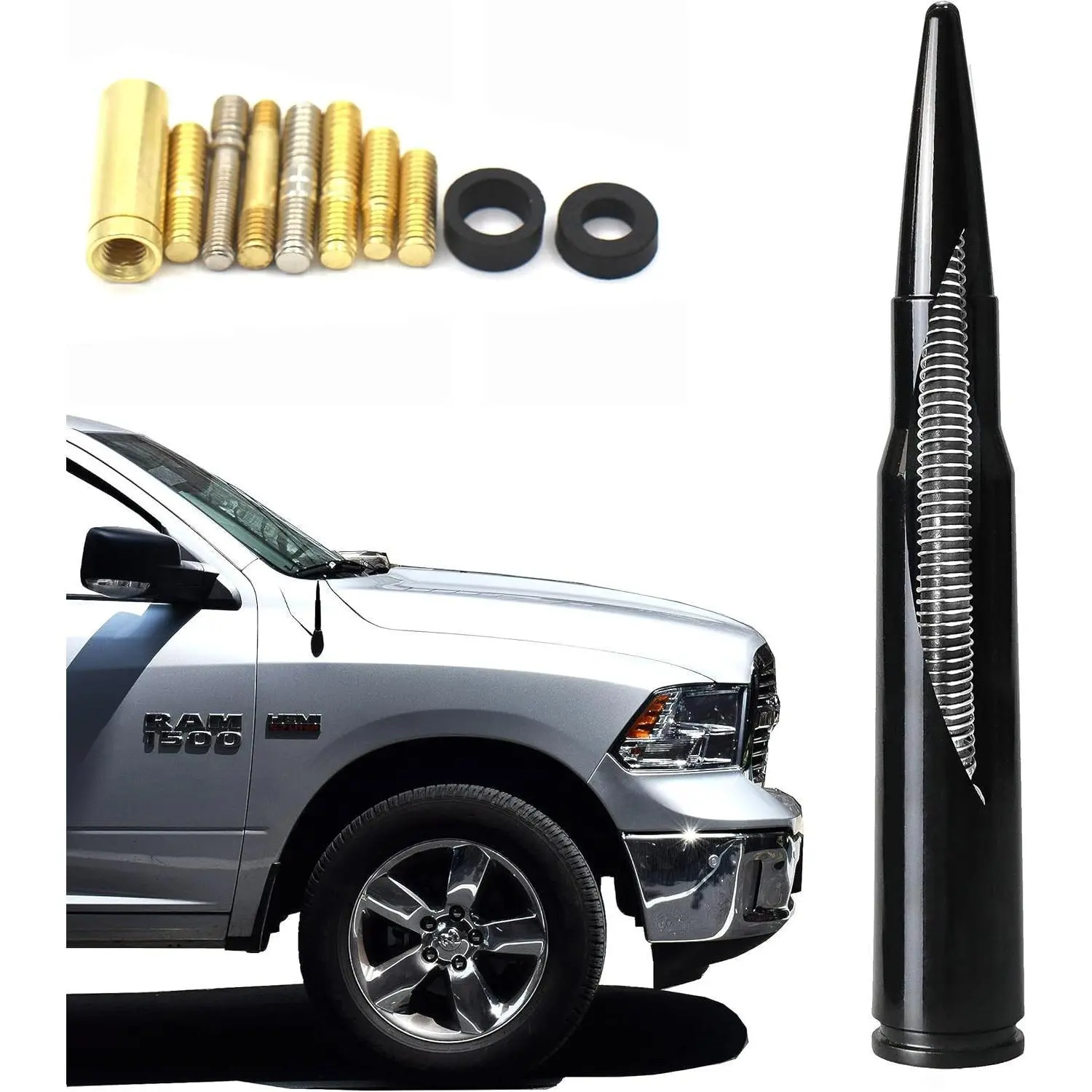 Automotive 5.5 in Durable Billet-Aluminum Universal Car Antenna - Black Replacement for Ford, Dodge, Chevrolet Trucks, Dakota, Sierra, Renegade, Tacoma, Exterior Accessory