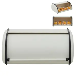 Stainless Steel Double Layer Bread Box 13.8"X9.3"X5.7" Beige - Large Kitchen Countertop Bread Storage Container with Window, Farmhouse Pantry Food Organizer for Kitchen Food Storage
