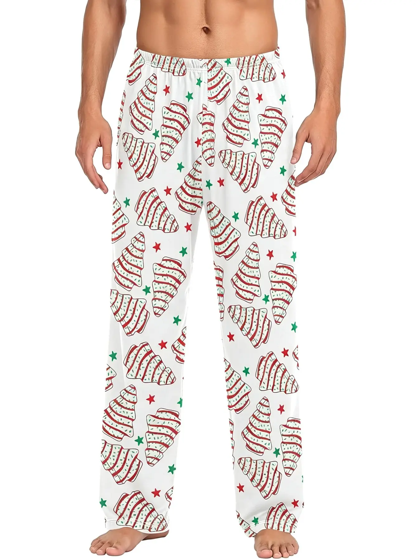 Christmas Tree Snack Cake Full Print Unisex Pajama Pants Elastic Waist Soft Breathable Holiday Casual Home Sleep Loungewear Daily Bottoms