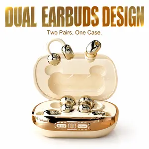 2-Pair Digital Wireless Earbuds with Multi-Function Charging Station Power Bank Case, In-Ear & Clip-On Headphones, Reverse Phone Charging, Stereo Audio, Noise Reduction, Bluetooth Calls, Android/iOS Compatible for Exercise & Sleep