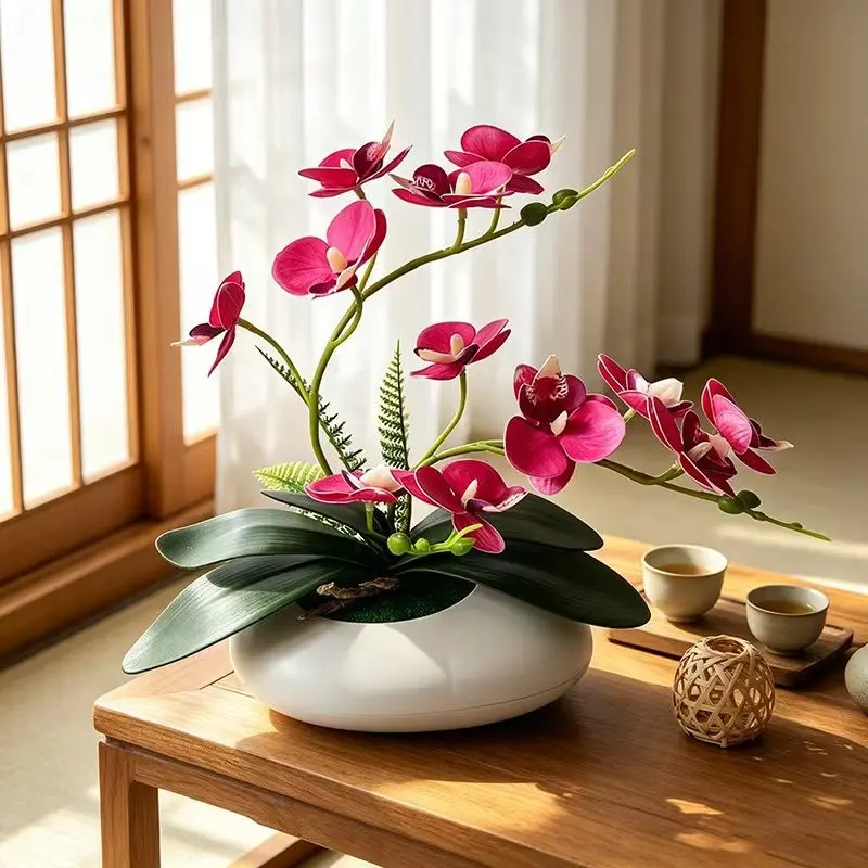 Realistic Butterfly Orchid 12-Piece Mini Pot Arrangement, Ideal for Home, Hotel, Office, Wedding, Porch, Window Box Garden Decor