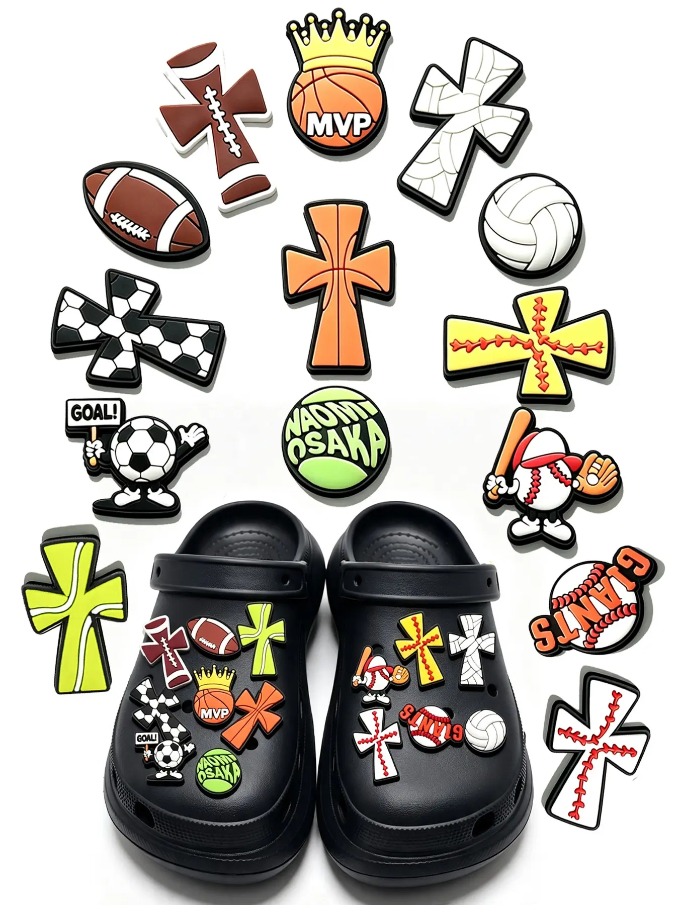 Cross and Ball Design PVC Cartoon DIY Shoe Buckles, Classic Sandals Decor, Perfect for Family Gatherings, Christmas Parties, Birthday Gifts, Shoe Charms