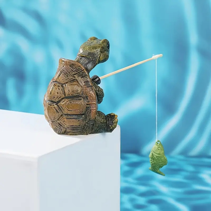 1Pcs resin turtle fishing ornaments, Millennium turtle fishing, fish tank ornaments, retro decoration, unique decoration, collection of mountain desktop statues.