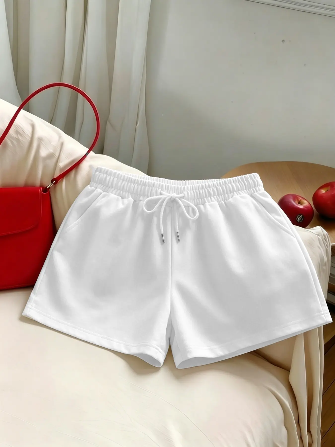Women's Summer Casual Solid Color Loose Fit Adjustable Drawstring Wide Leg Shorts, Athleisure Shorts, Drawstring Workout Shorts, Comfortable Breathable Pants for Yoga and Daily Wear, Ladies' Summer Bottoms