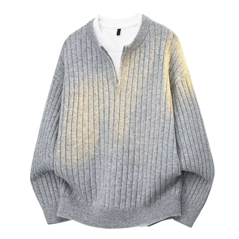 Men's Half-Zip Vertical Rib Knit Sweater - Polyester Mix, Thick Soft Fabric, Minimalist Style, Cold Wash, Ideal for Autumn Winter Daily Commute & Street Wear