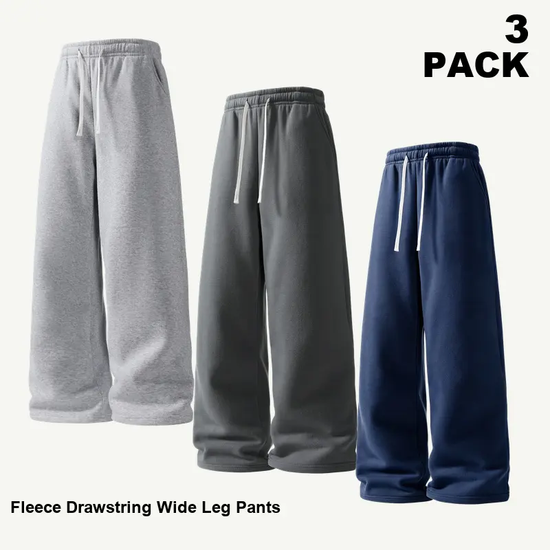 Men's 3-Pieces Baggy Sweat Pants Set, Mixed Assorted Colors Loose-Fit Full-Length Casual Lounge Pants with Elastic Drawstring Waist, Side Pockets, Sizes XXS-XXXXL, Everyday Wear, Assortment 12