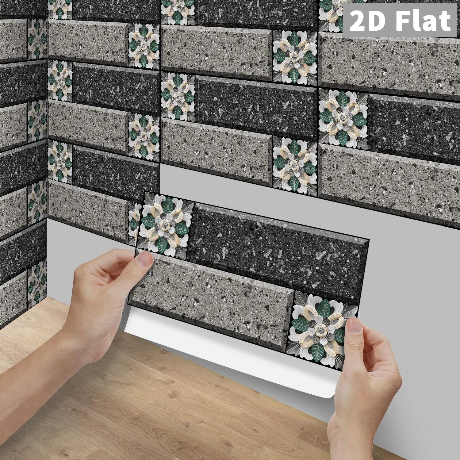 6/12/24/48PCS FG Retro Terrazzo Floral Inlay Subway Tile Stickers Glossy PVC Crystal Film Peel & Stick Waterproof Oilproof Kitchen Splashback Wall Decor for Bathroom Floor Old Tile Wood Panel DIY Home & Shop Renovation