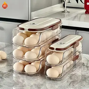 1pc Double-Row Three-Layer Automatic Egg-Rolling & Replenishing Egg Storage Box, Kitchen Refrigerator Timer-Specific Egg Rack Tray, Anti-Collision Design to Prevent Egg Breakage & Waste, Space-Saving Expansion to Optimize Fridge Layout