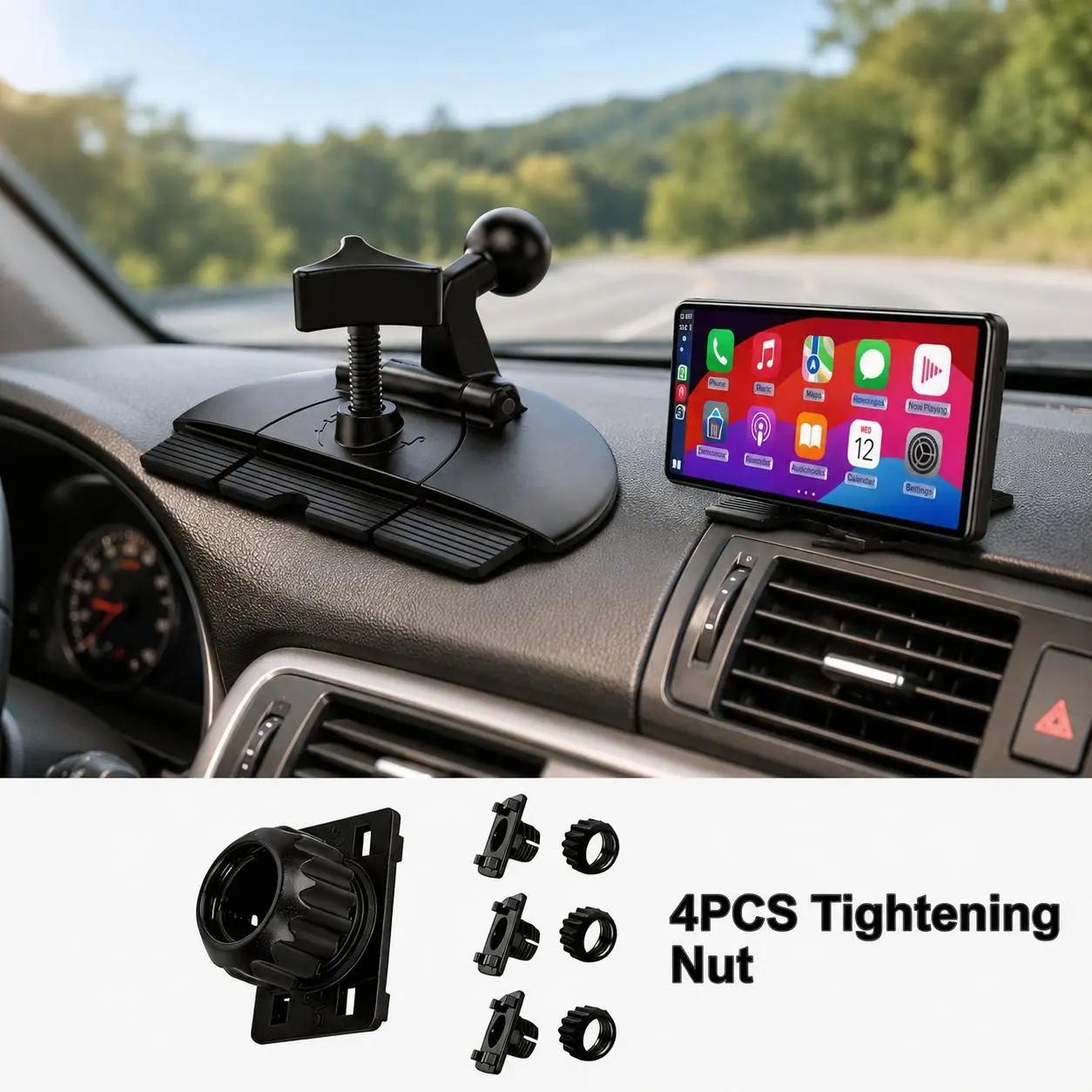 Car CD Slot Phone and Display Screen Mount 360 Rotating Stand with 4 Button Lock Compatible with GPS Monitors
