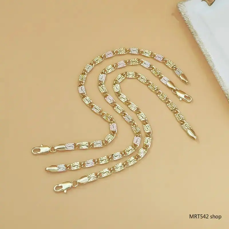 14K Gold Tri-Color Mariner Link Bracelet for Women – Polished Floral Engraved Three Tone Gold Chain Bracelet, Dainty Jewelry Gift for Her,summeroutfits Exquisite Bracelet Gold Bracelet Stack