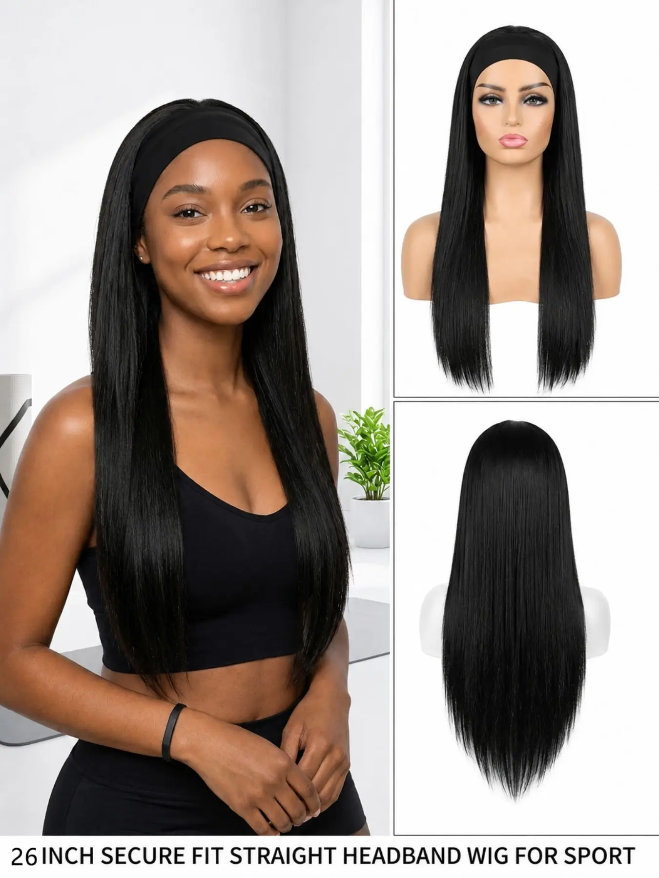26 Inch Straight Hair Band Wig, Glue-Free Smooth Style, Easy to Wear, No Tangling, Extra Long Bone Straight Hair Band Wig, Headband Wig, All Seasons