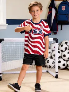 American Kids Football Jersey Top, Star-Spangled Youth Training and Match Wear, Short Sleeve, World Cup Style Design, All Seasons Sporty Set
