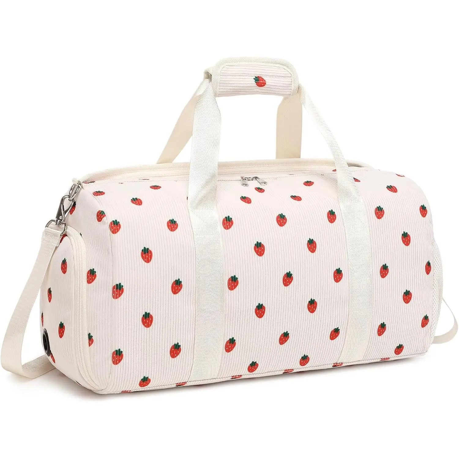 Dance Bag Girls Duffle Bag Gymnastics Bags for Girls Overnight Sleepover Bags with Shoe Compartment and Wet Pocket,Strawberry Shape Corduroy