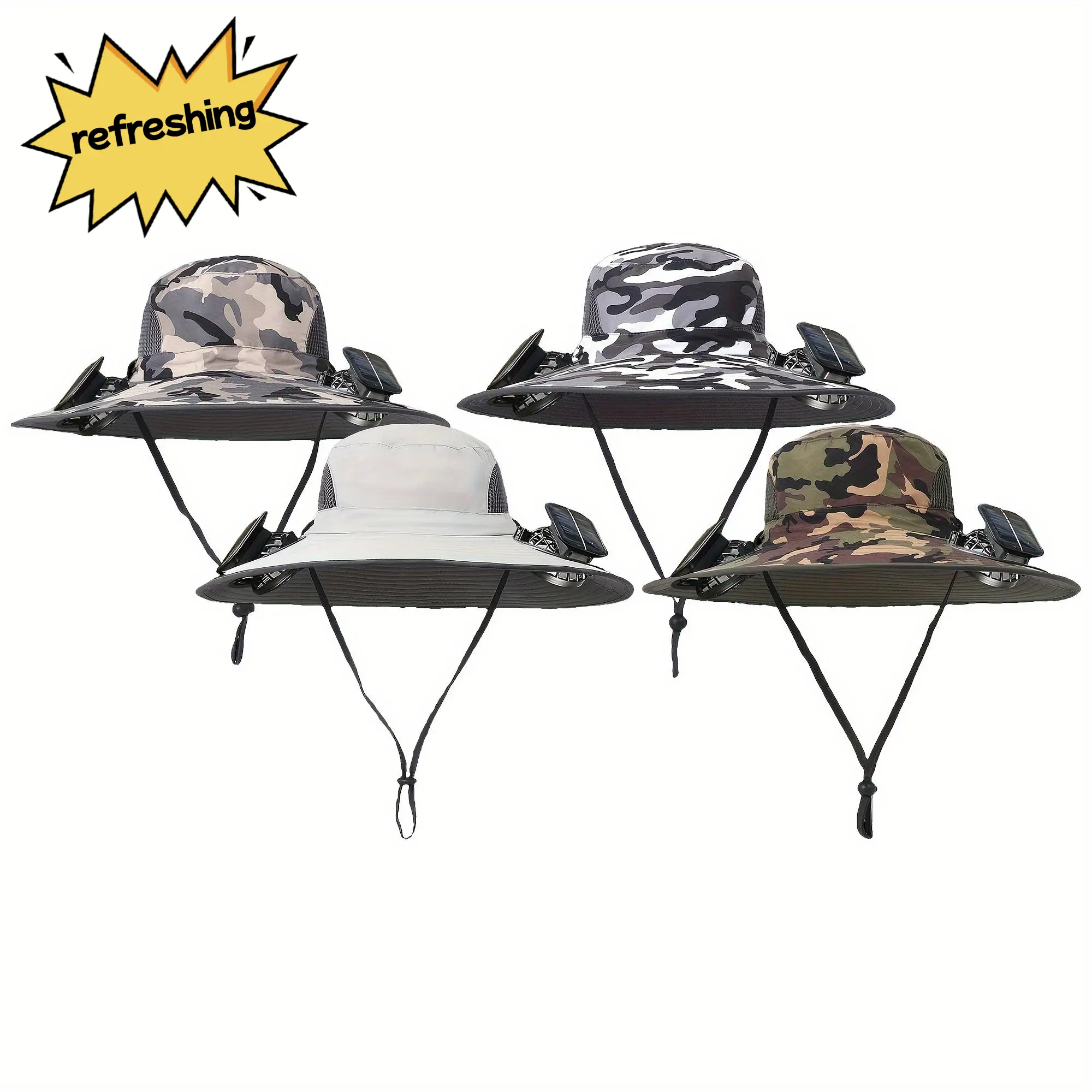 Outdoor Solar-Powered Multifunctional Fan Hat.Features Detachable Dual Fans Built-In.Adjustable Three-Speed Wind with USB Charging Port.Suitable for Outdoor Leisure Activities Like Fishing.Fisherman'S Hat.Sun Protection Hat.Outdoor Sunshade Hat.Mountainee