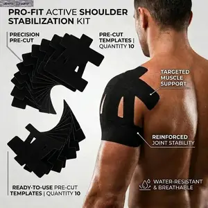 Kinesiology Tape for Shoulder Pain Relief – Pre-Cut Athletic Sports Tape for Muscle Support, Waterproof & Breathable Elastic Physio Tape for Injury Recovery, Sports Performance & Shoulder Stabilization (Black)