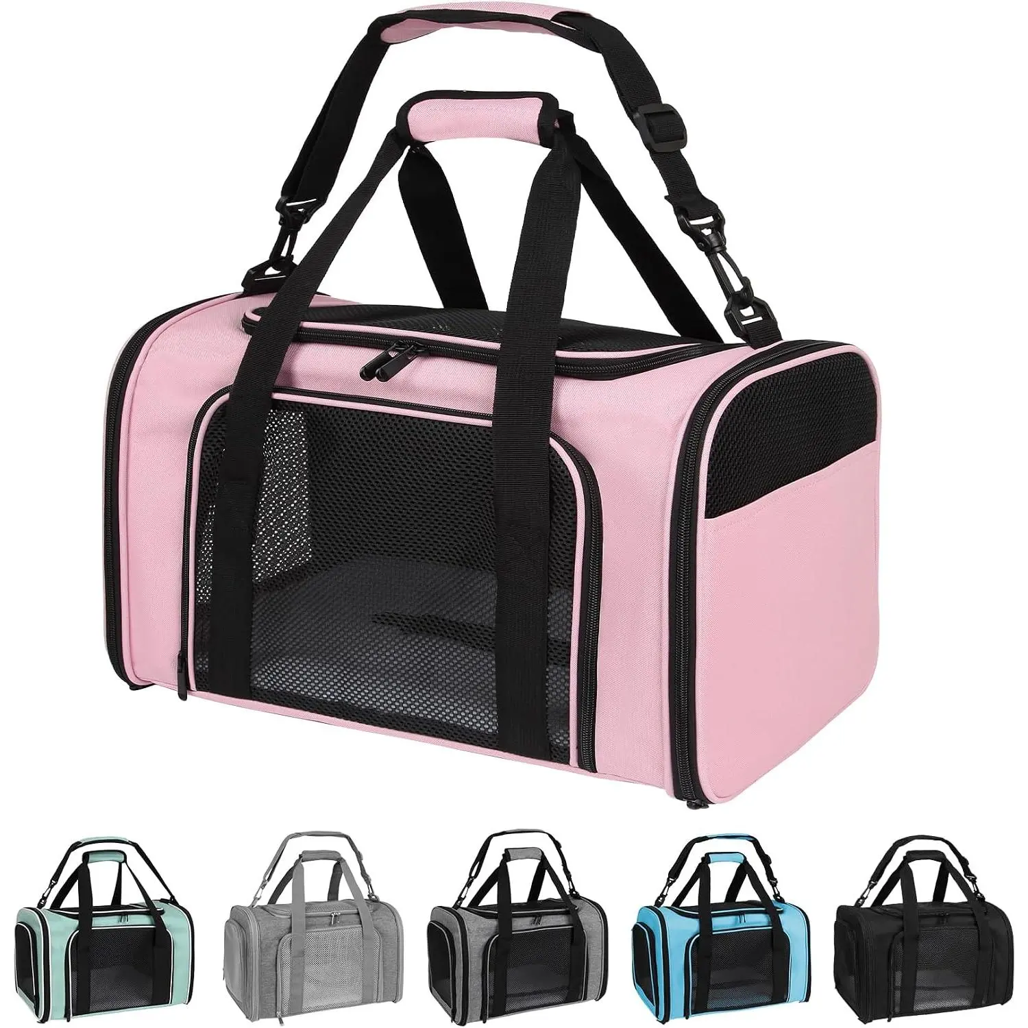 Soft-Sided Cat Carrier Backpack - Zipper Closure, Ventilation Mesh, Safety Features, Durable Fabric, Dual Handles, Seatbelt Compatibility, Back Strap, 1 Top & 2 Sides Entry, Airline Safe, TSA Approved for 1-16 lbs Small Cats/Dogs (Medium, Pink)