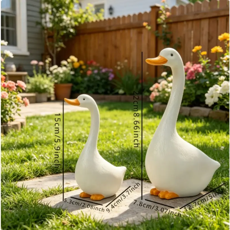 Art Deco Resin Goose Ornament 2-piece, durable sculpture, suitable for porches, gardens, and entrances