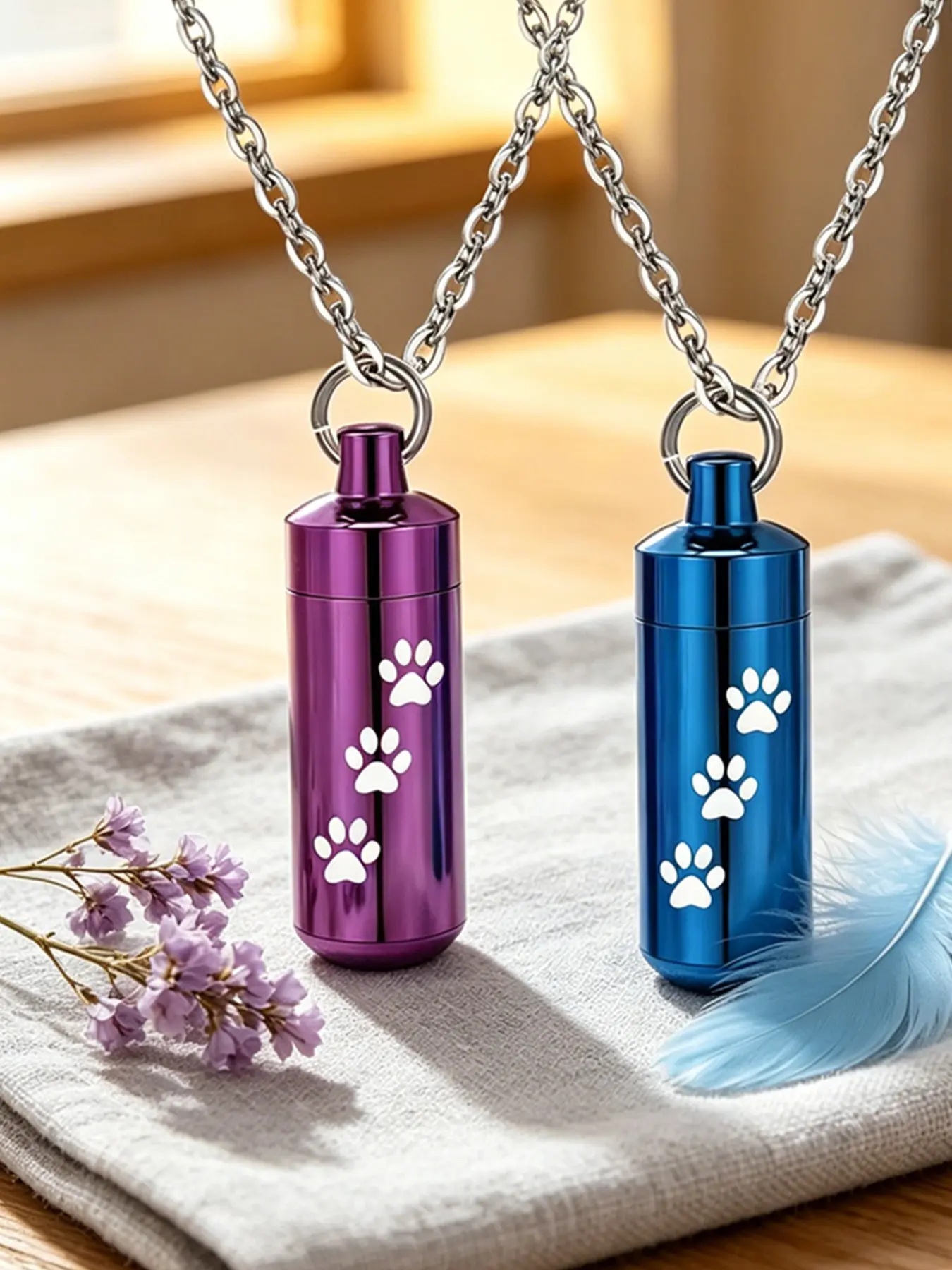 1 Pcs Dog Urn Necklaces For Ashes Paw Print Ashes Urn Pendant Necklace Cylinder Cremation Necklace For Pet Ashes Urn Necklace For Puppy Pet Memorial Keepsake Jewelry