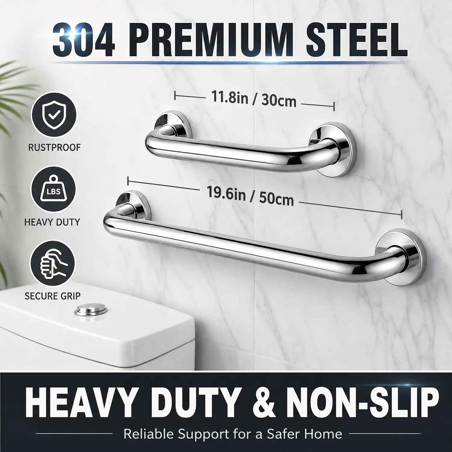 2PCS 304 Stainless Steel Grab Bars Set Pack (2 Sizes) - Bathroom Safety Handles for Bathtub, Shower, Home Fall Prevention