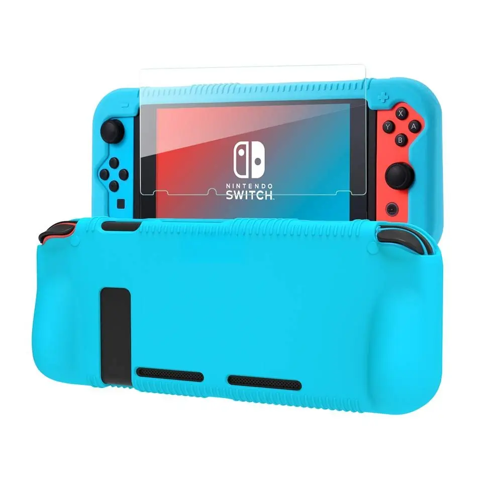 Protective  Case for  , Grip Cover with Tempered Glass Screen Protector, 2 Storage Slots for  Cards, Shock-Absorption & Anti-Scratch (Blue)