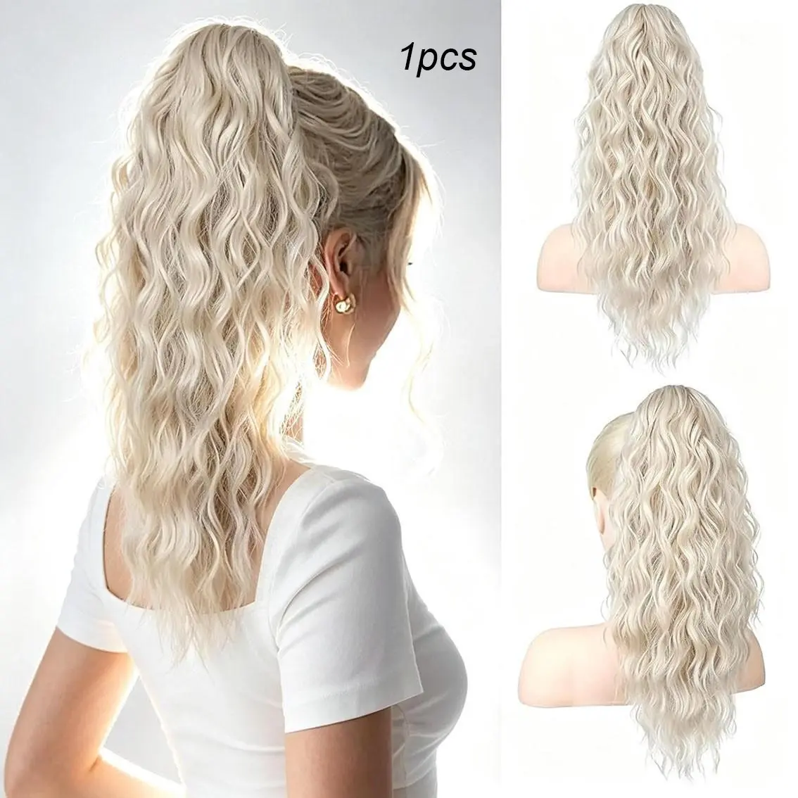 Lazy Girl Versatile Synthetic Hair Clip Ponytail Wig, Women's Corn Curl Water Wave Voluminous Long Wavy High Ponytail, Hair Ponytail Extension