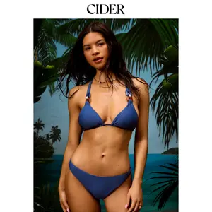 Cider Square buckle Linked Halter Neckline Bowkont Bikini Swimsuit