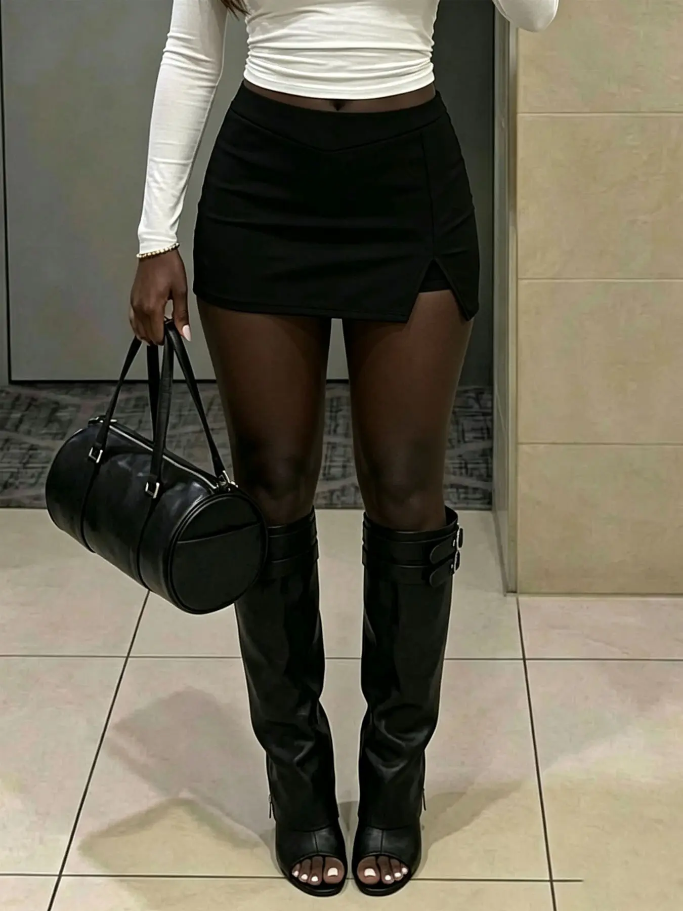Women's High Waist Bodycon Mini Skirt With Side Slit, Made Of High-Stretch Soft Fabric, Gothic Hip-Hop Style, Ideal For Daily Wear, Club & Date Outfits
