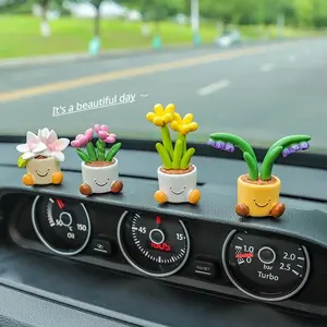 Cute Flower Pot Elf Car Interior Centre Console Resin Decoration Desktop Ornaments Car Decoration Accessories Car Decor