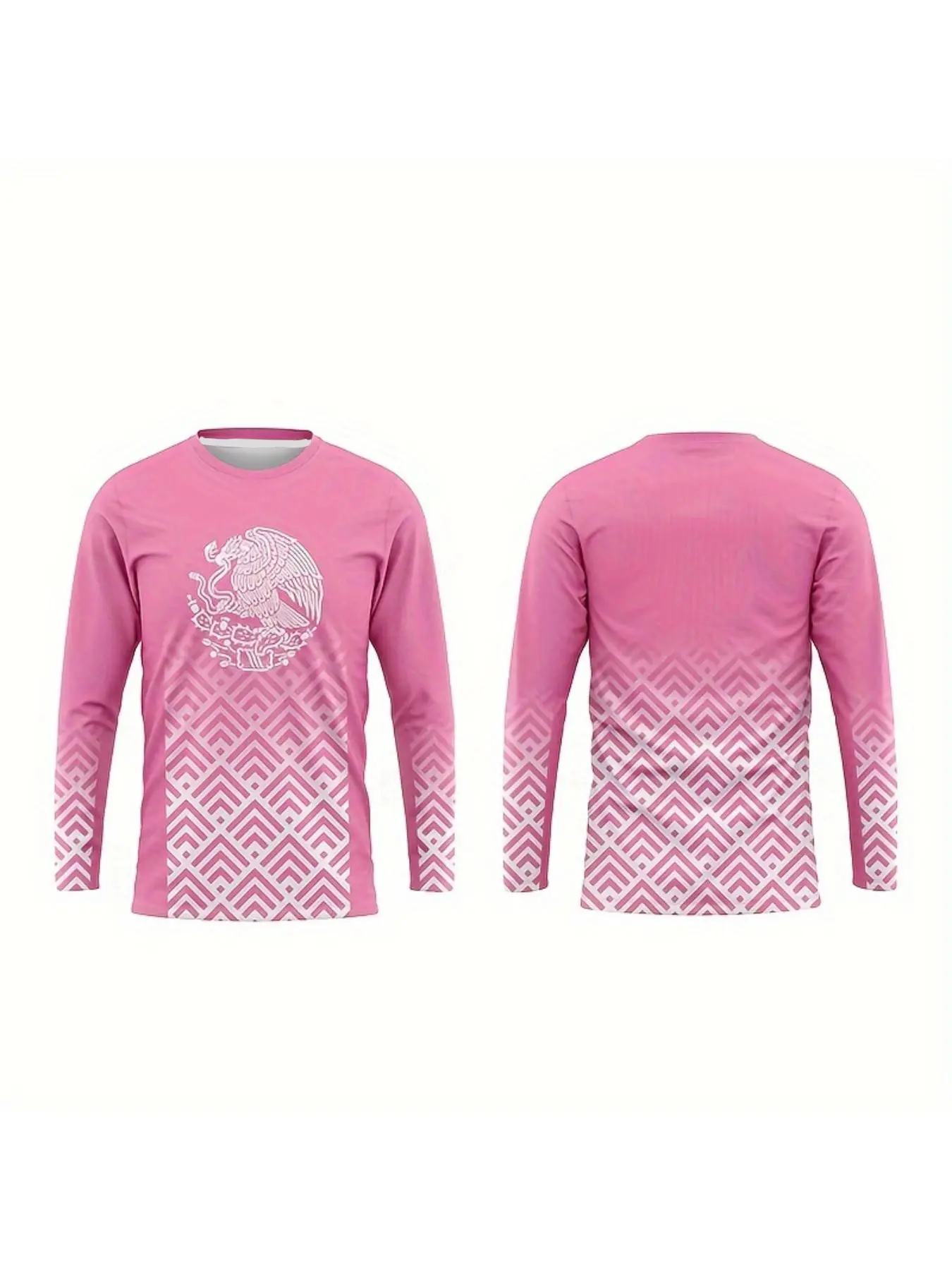 Men's Long Sleeve Geometric Print Activewear, Fitted Design Activewear, Breathable Sportswear for Running & Training, All Season Fitted Outdoor Clothing, Fitness T Shirt, Activewear Clothes
