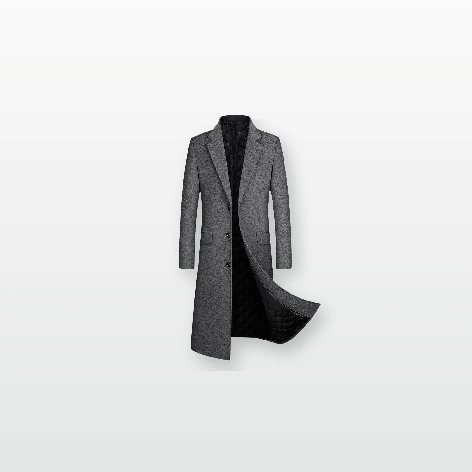 Men's Long Dress Overcoat, Notched Lapel Single Breasted Three Button Coat with Flap Pockets and Quilted Interior, Knee Length Business Casual Outerwear for Work Travel and Evening Wear