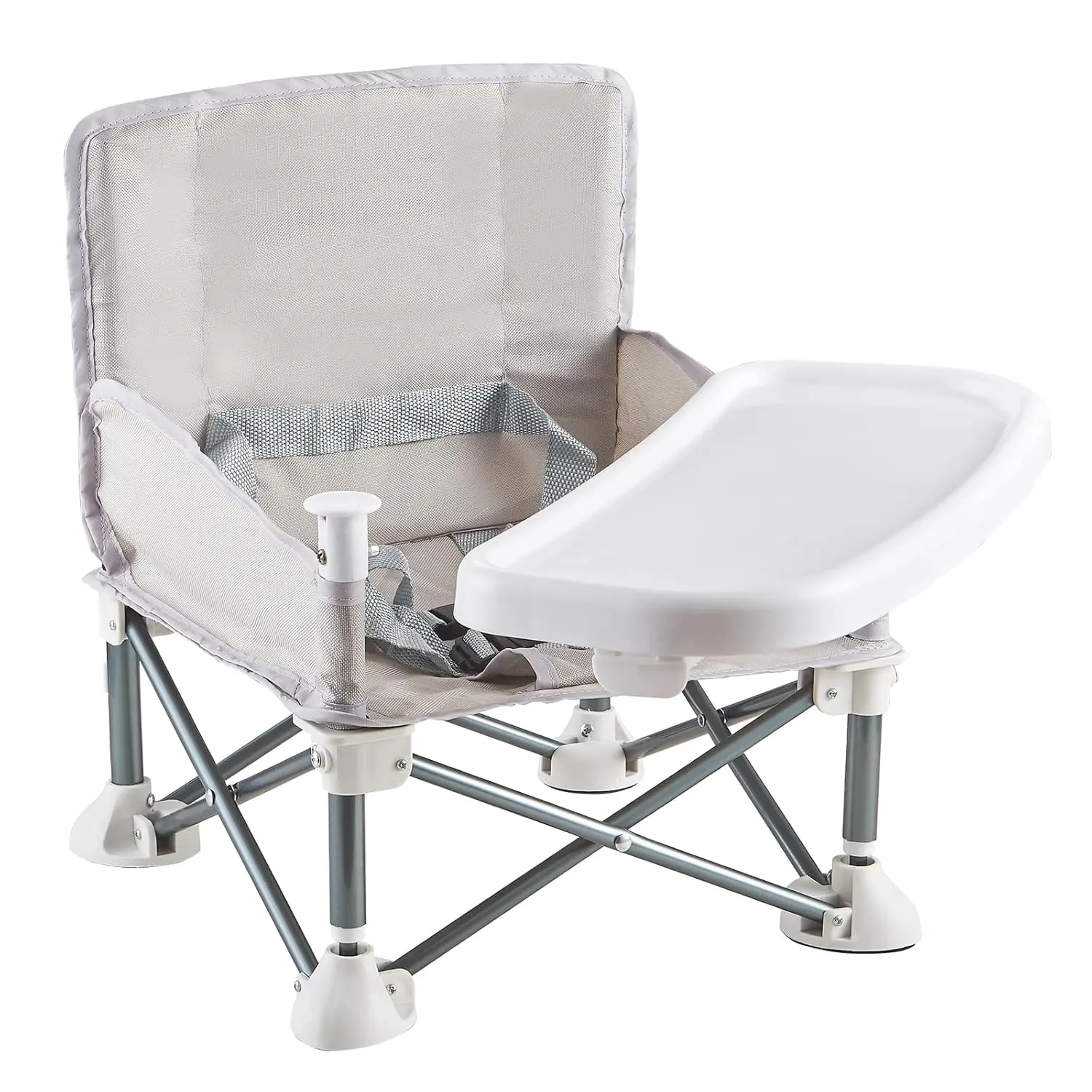 Portable Baby High Chair with Removable Tray - Folding Lightweight Booster Seat for 6 Months-3 Years Toddlers, Travel Use for Dining Table & Outdoor Activities (Beige, Grey)