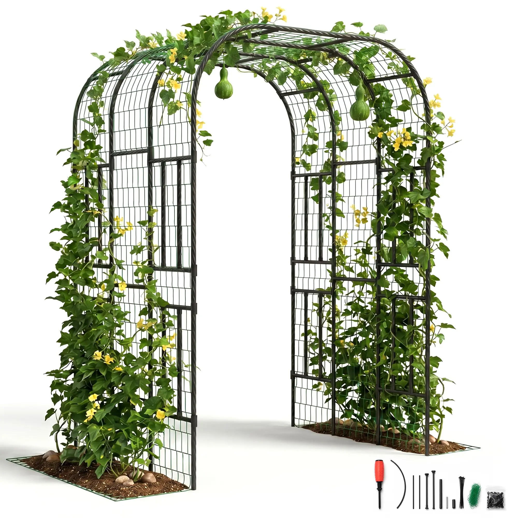 7.3FT Metal Garden Trellis Arch, Durable Polyethylene-Coated Steel for Climbing Vegetables, Flowers & Plant Support