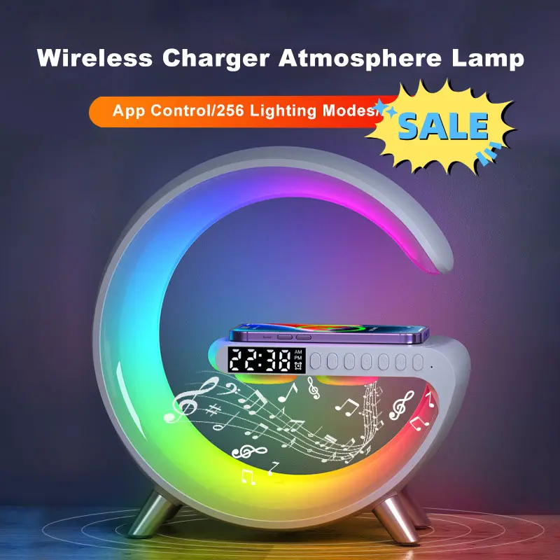 Intelligent G-Shaped LED Bulb - Wireless Audio Bluetooth Speaker, Cordless Charger, Dimmable Mood Light with App, Voice & Remote Control, Button Operation for Bedroom Home Decor