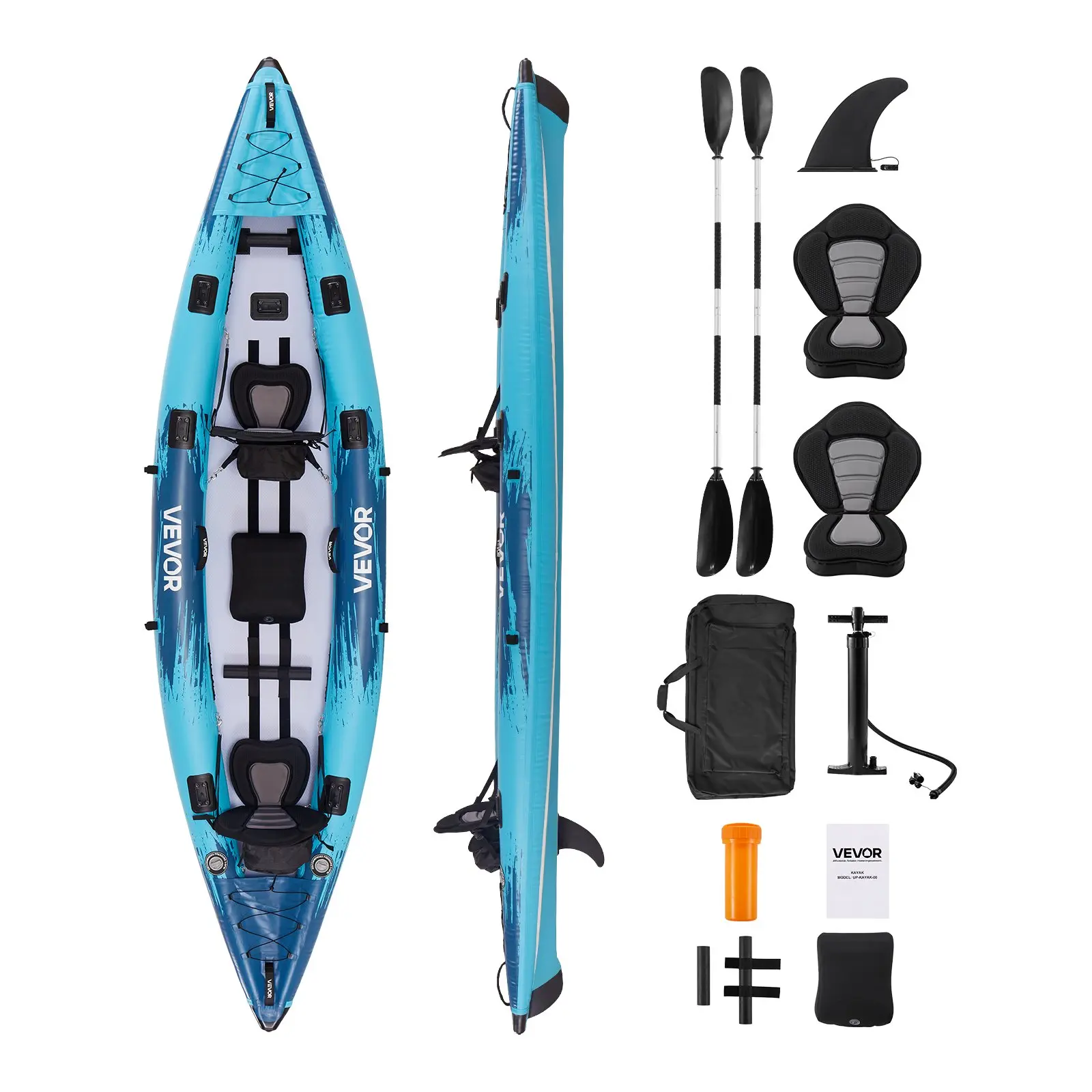 【Summerfinds】VEVOR Inflatable Kayak, 2-Person Inflatable Recreational Kayak 700LBS Capacity, Leak Puncture-Resistant with Padded Seat, PVC Drop-Stitch Floor, 2 Paddles, Hand Pump Carry Bag for Fishing Camping