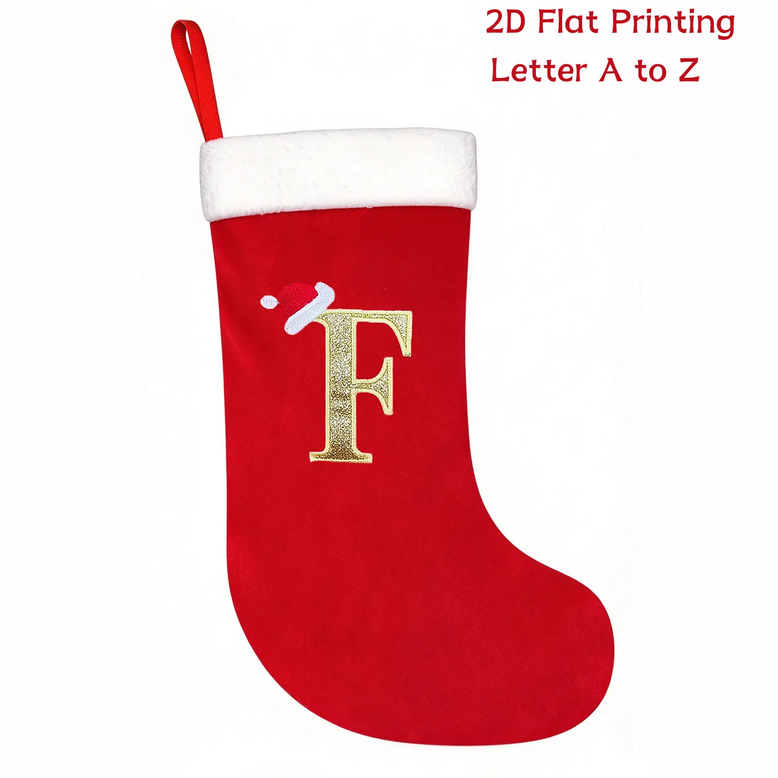 1Pcs Christmas Stockings with 2D Printing Initials Gold Letter A to Z Xmas Stockings 45x28cm with Plush Cuff for Christmas Tree Fireplace Mantel Hanging Decorations Festive Decor