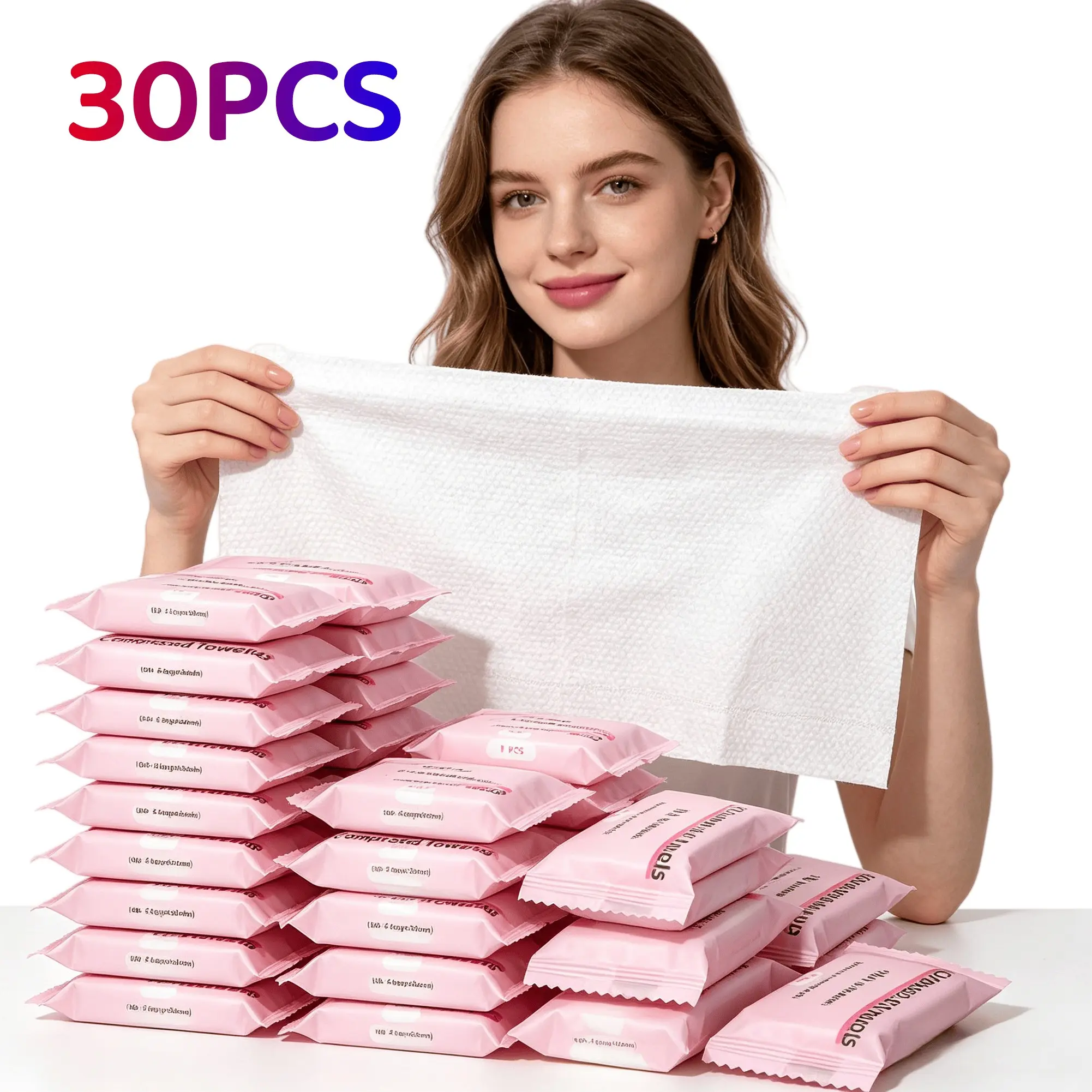 Extra Thick Compressed Plant Fiber Towel Tablets, Disposable Portable Face Towels & Washcloths for Travel, Camping & Outdoor Use, 30 Packs Super Absorbent, Biodegradable Eco Friendly Facial Towels