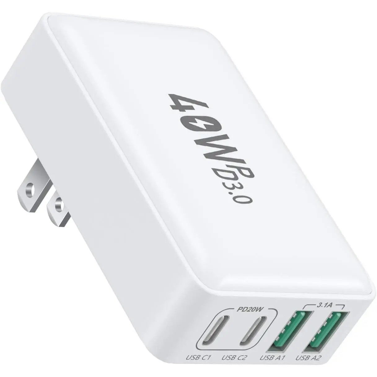 40W Multi-Port USB C Charger Block - Automatic Fast Charging, Compact Slim Foldable Portable Durable Wall Plug, PD3.0&QC3.0 Travel Power Adapter with Wide Support for iPhone 17/16e/16/15/14/13/12 Pro, iPad Air, Galaxy S25/A16, Android