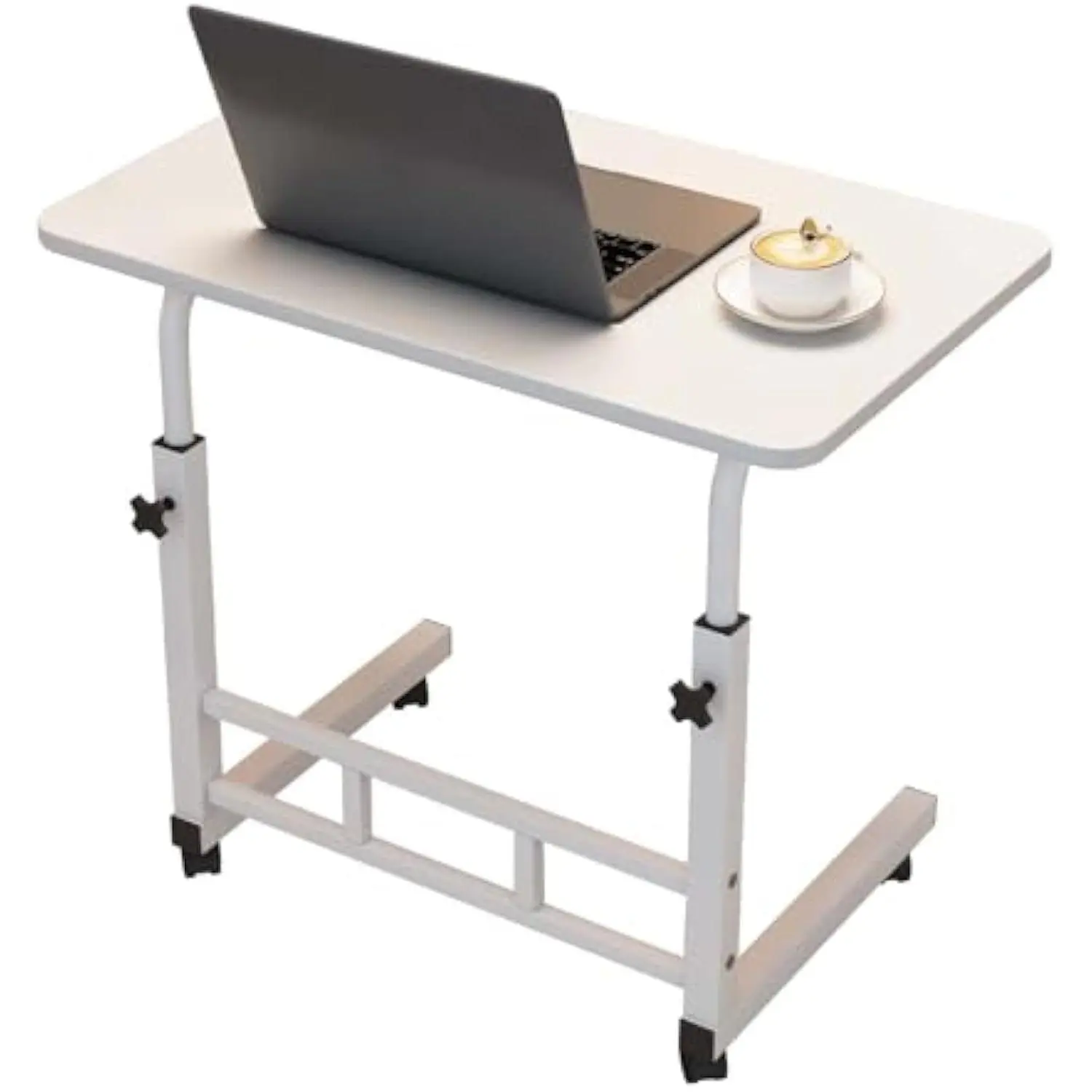 【GARVEE】Adjustable Height Mobile Laptop Desk with Wheels – Portable Rolling Computer Table – Space-Saving Small Workstation for Home Office, Study, or Bedroom – Height 23"-36" – White