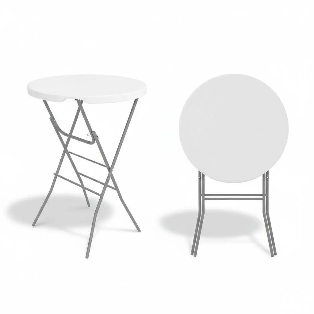 32" Round Bar Height Folding Cocktail Table with HDPE Tabletop, Metal Lock Legs, Stain & UV Resistance for Indoor, Patio, Banquet Events