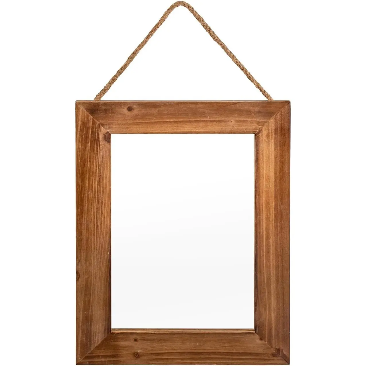 OKSQW Farmhouse Wall Mirror Brown Rectangle Rustic Wood Mirror 16 X 12 Inch Decorative Wood Frame with Mirror and Hanging Hemp Rope, Hanging Mirror for Bathroom Bedroom, Entryway, Dresser Wall Mirror