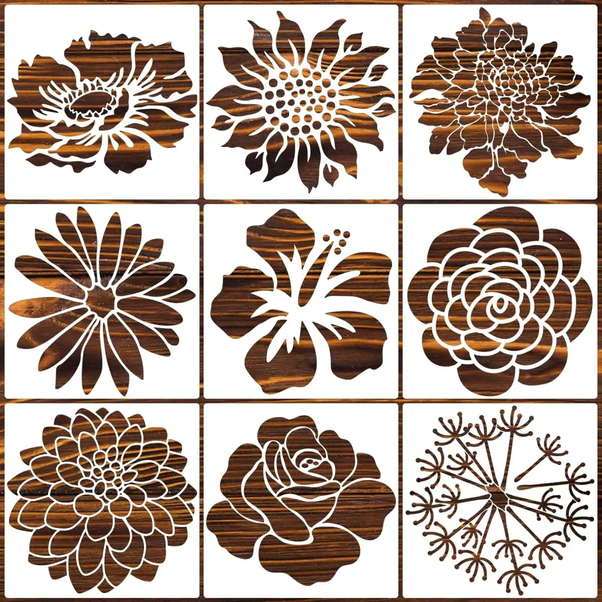 Large Flower Stencils for Walls 14inch Fence Stencil for Outdoors Floral Stencils Reusable Rose Hibiscus Daisy Sunflower Stencil for Wood Wall Furniture Fabrics DIY Decor